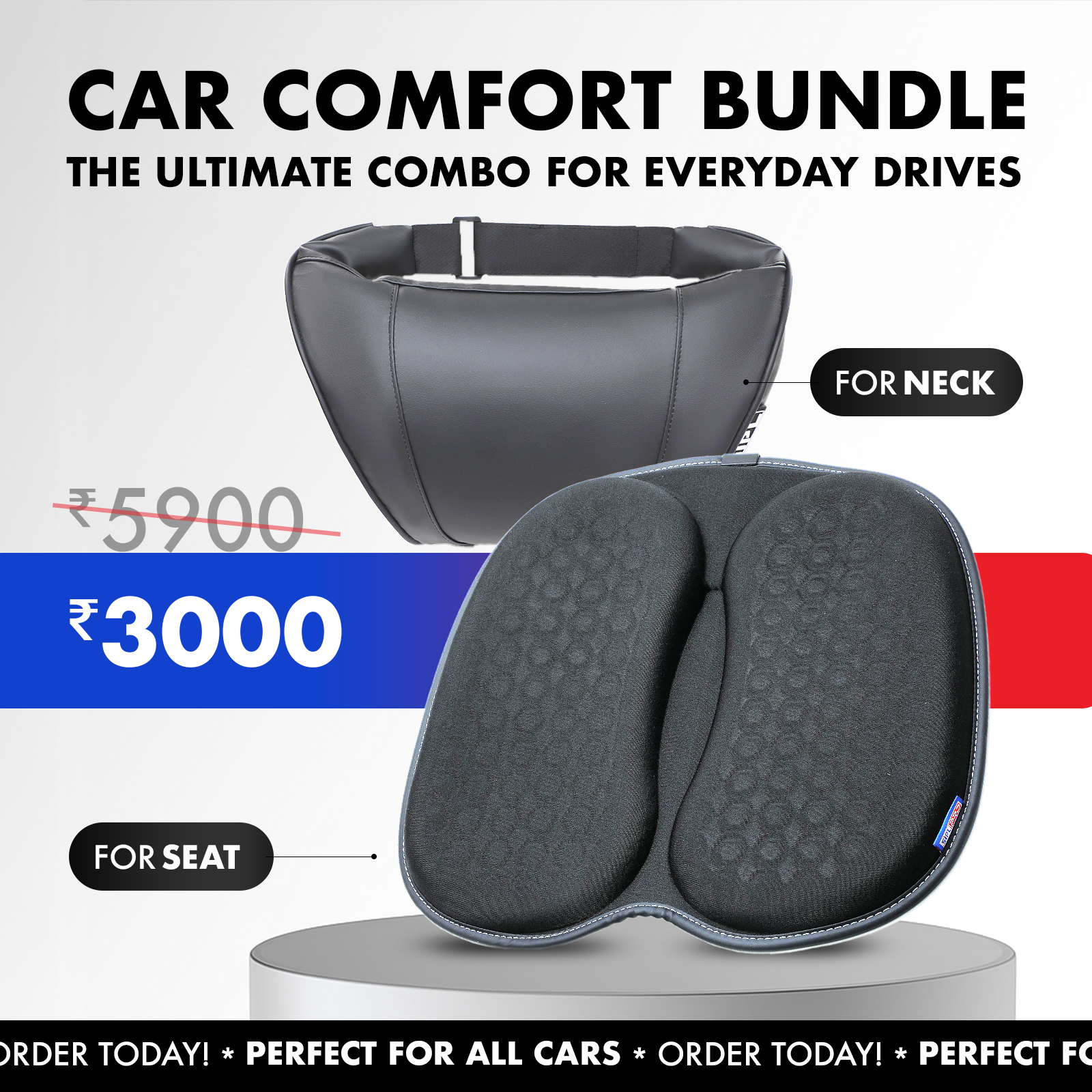 Car Comfort Bundle Neck Pillow and Seat Cushion 