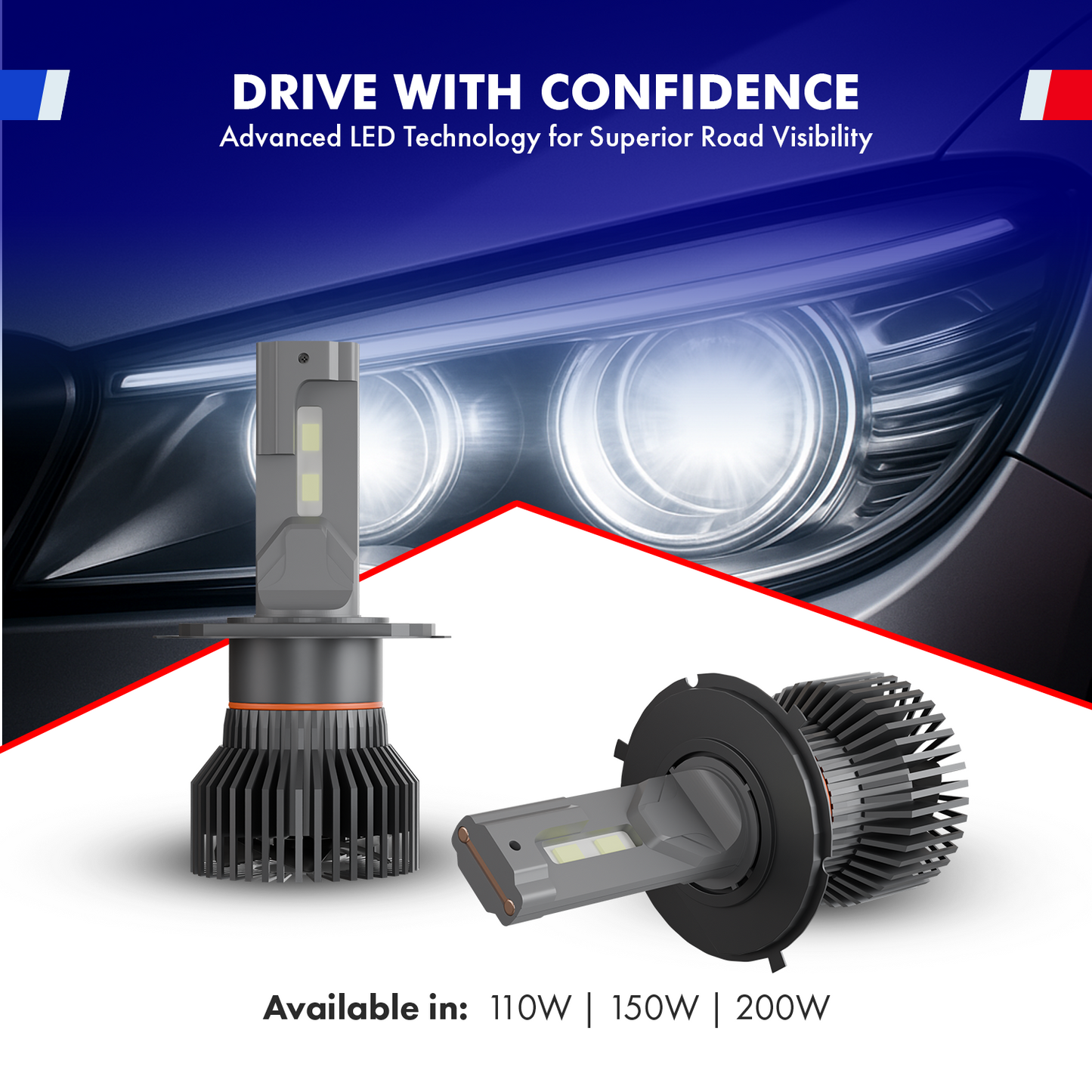 Car LED Headlights 150W Double Beam