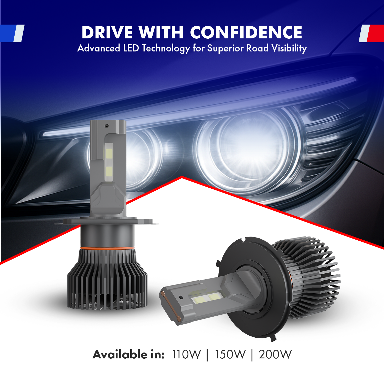 Car LED Headlights 150W Double Beam