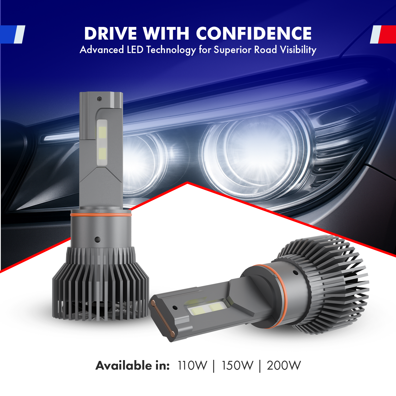 Car LED Headlights 200W Single Beam