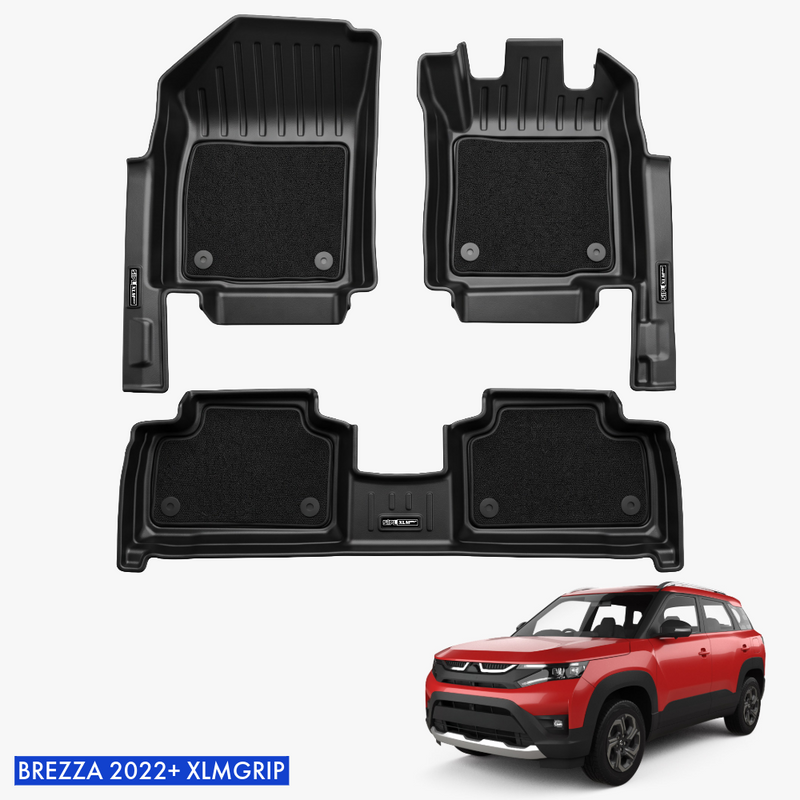 SIPL XLM Grip Car Mats for Maruti Brezza (2022 Onwards) | 3D TPE Floor Mats